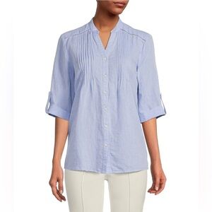 J.McLaughlin Riviera Linen Blend Button Down Top Blouse Blue Size Small